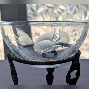 Vintage Crystal Etched Glass Fish Aquatic Salad Bowl